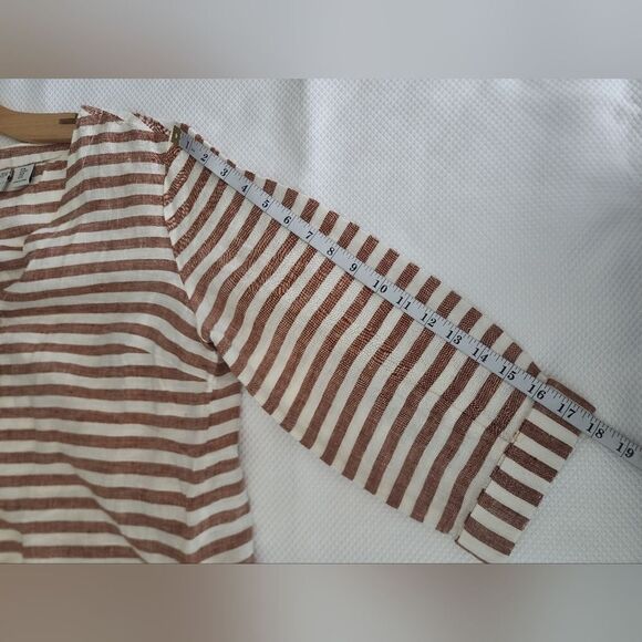 Rachel Zoe linen blouse boxi coastal stripe button front blouse - Picture 6 of 9